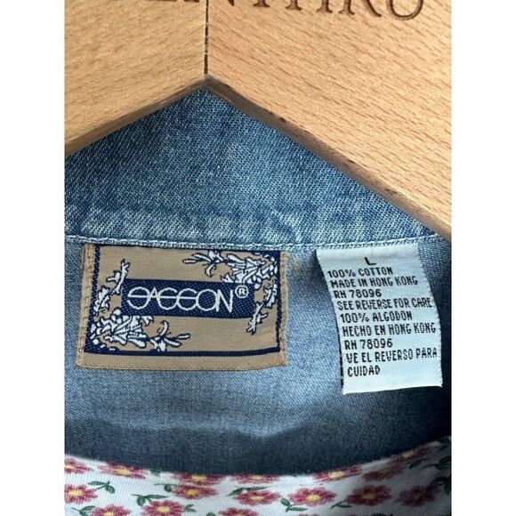 VTG Women's LG One Piece Floral Denim Overlay Cowgirl Rodeo Top - Picture 3 of 6